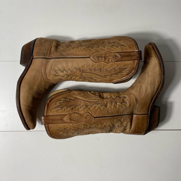 Old West Other - Old West Leather Beige Cowboy Embroidered Snip Toe Cowboy Boots